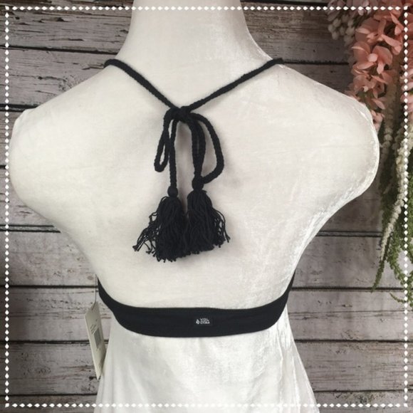 VOLCOM | Black Crochet Flower Halter Top Bralette NEW - Picture 6 of 9